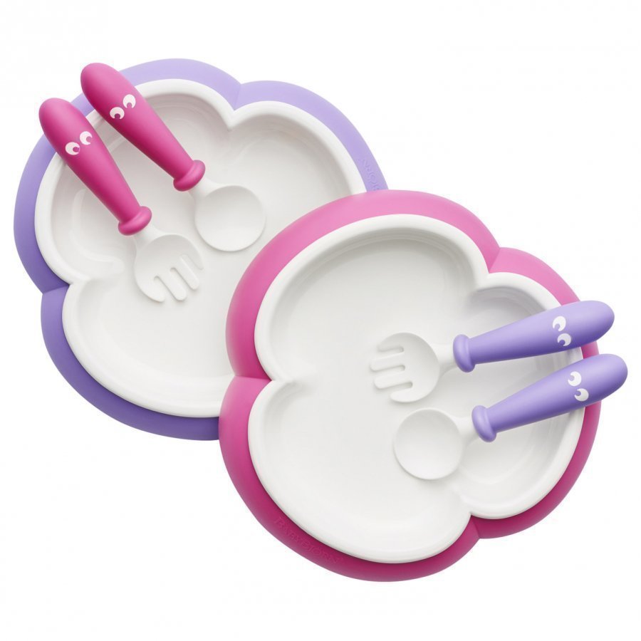 Babybjörn Baby Plate Spoon & Fork 2 Sets Pink/Purple Ruokailusetti