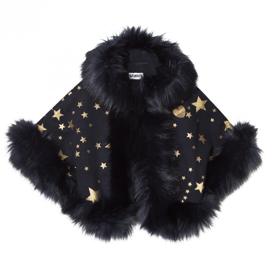 Bandit's Girl Navy Star Print Faux Fur Cape Viitta