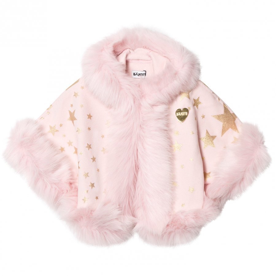 Bandit's Girl Pink Star Print Faux Fur Hooded Cape Viitta