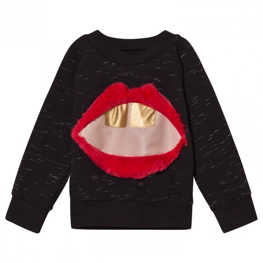 Bang Bang Copenhagen Black Slub Mouth Applique Hello Sweatshirt Oloasun Paita