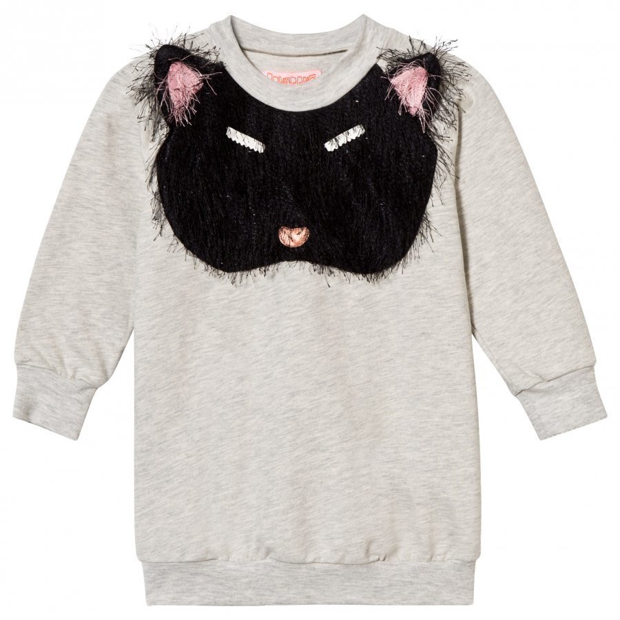 Bang Bang Copenhagen Pixie Bob Sweat Dress Fluffy Cat Applique Grey Melange Mekko