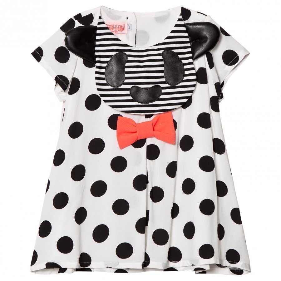 Bang Bang Copenhagen White And Black Spot Dog Applique Big Hug Woven Dress Mekko