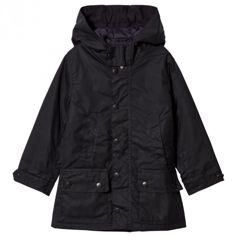 Barbour Navy Waxed Trail Hooded Jacket With Fleece Lining Parkatakki