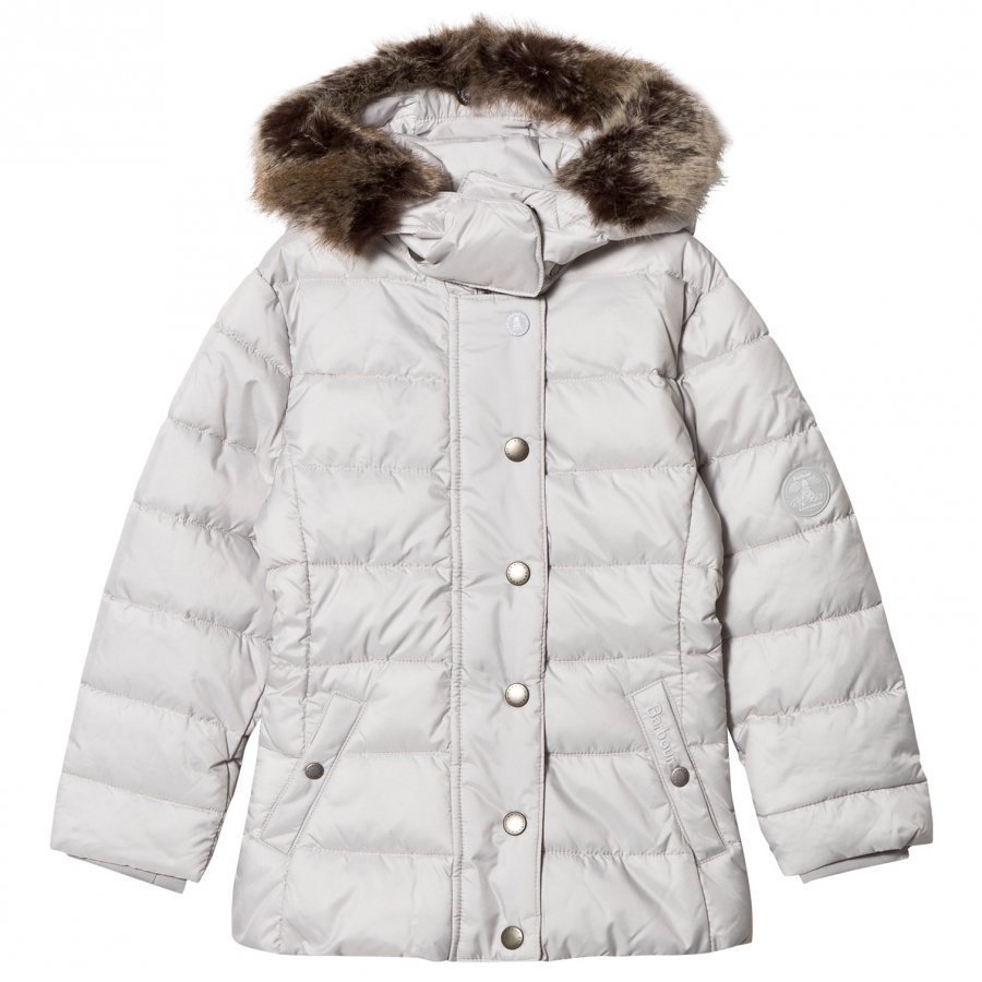 Barbour White Long Line Puffer Coat With Detachable Faux Fur Hood Toppatakki