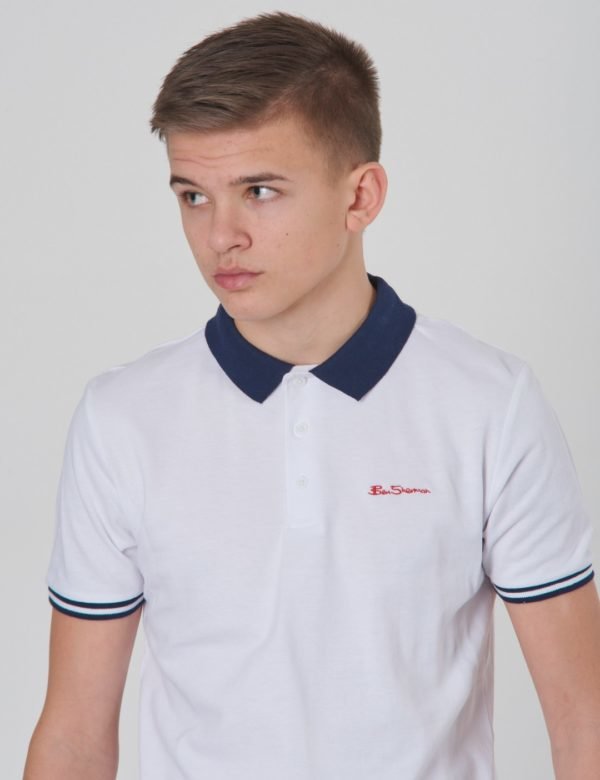 Ben Sherman Collar Print Polo Pikee Valkoinen