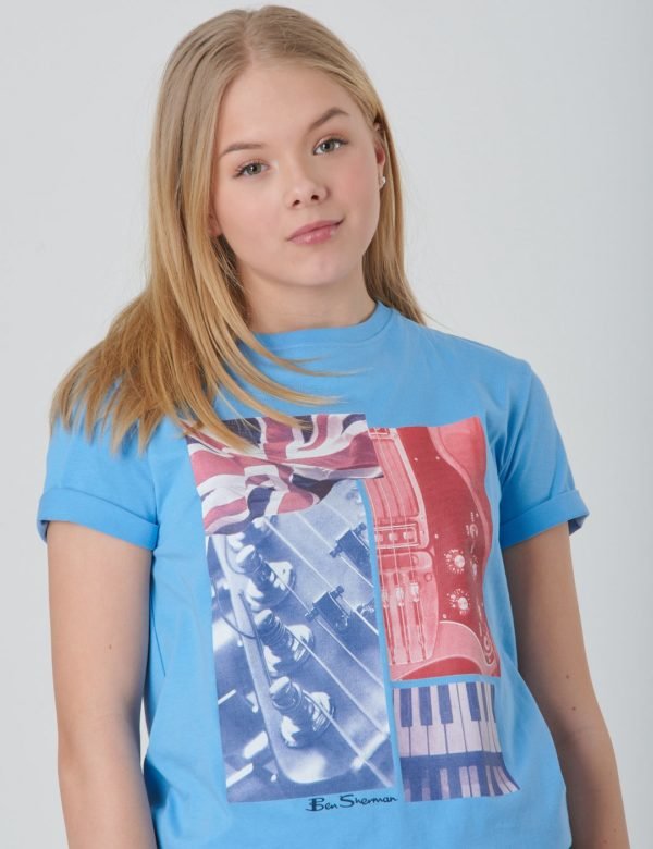 Ben Sherman Guitar And Flag Tee T-Paita Sininen