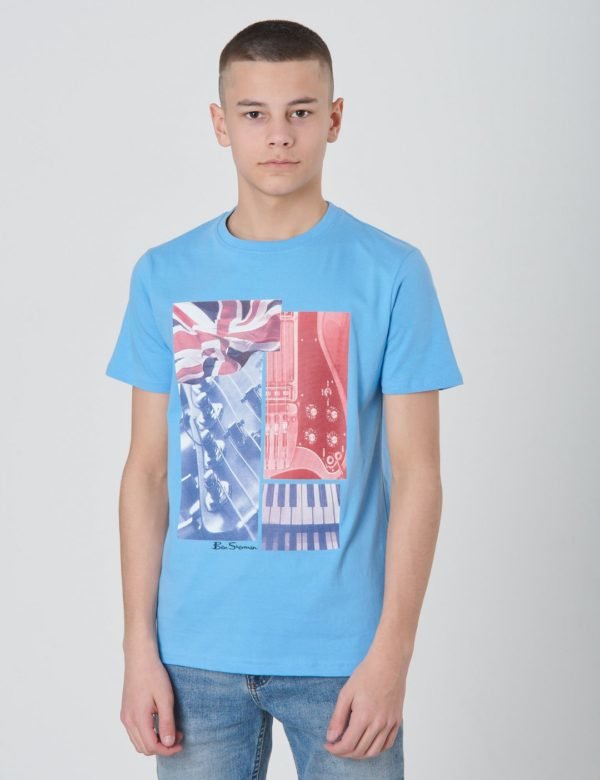 Ben Sherman Guitar And Flag Tee T-Paita Sininen