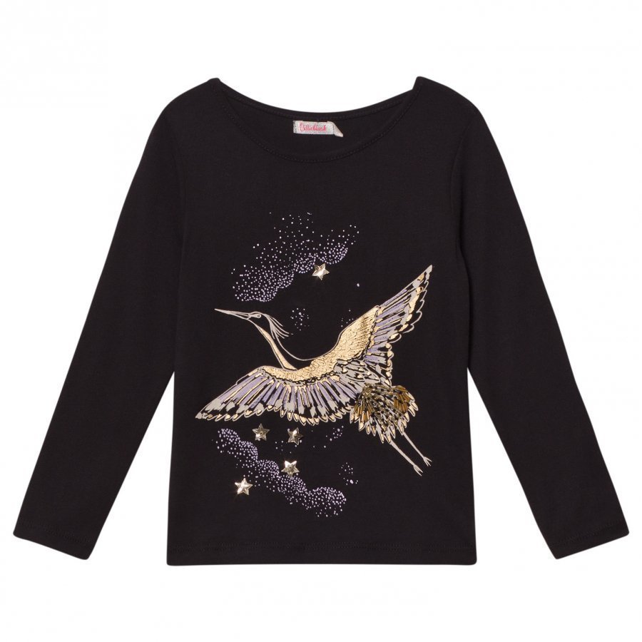 Billieblush Black And Gold Bird Embroidered Tee T-Paita