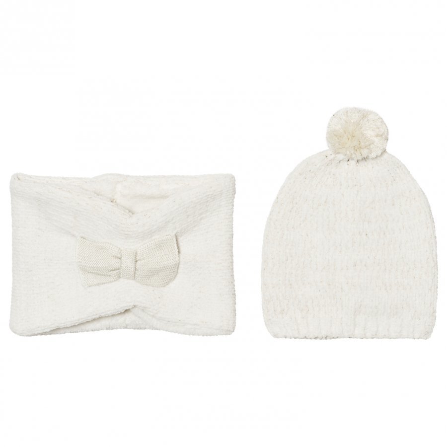 Billieblush Cream Gold Bow Hat Snood Scarf Set Pipo