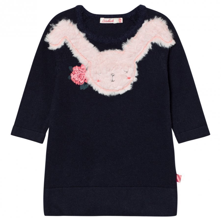 Billieblush Navy Knitted Dress Faux Fur Bunny Applique Mekko