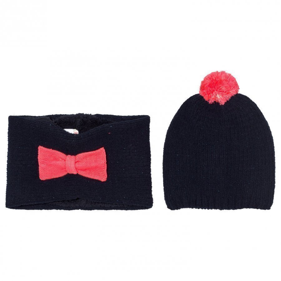 Billieblush Navy Pink Bow Hat Snood Scarf Set Pipo