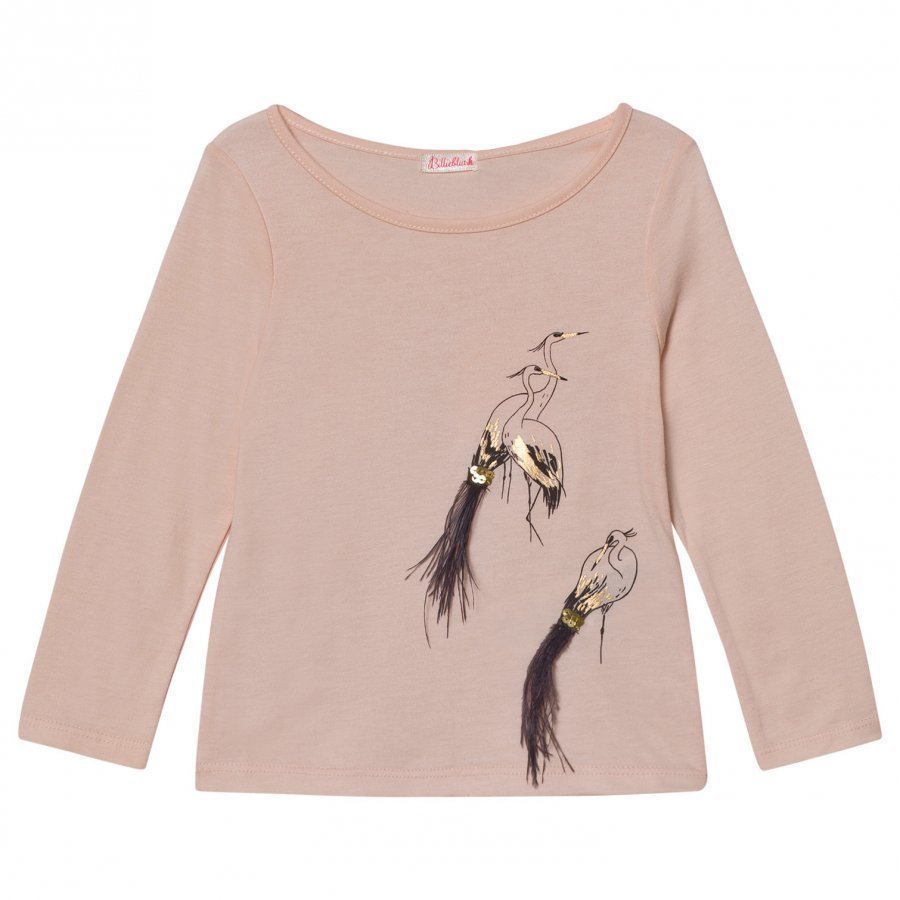 Billieblush Pale Pink Bird Tee With Sequins And Feathers T-Paita