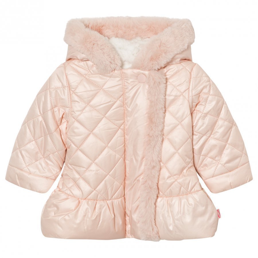 Billieblush Pale Pink Quilted Faux Fur Lined Hooded Coat Toppatakki