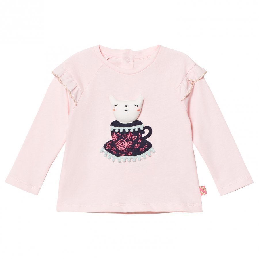 Billieblush Pale Pink Tee With 3d Applique Cat T-Paita