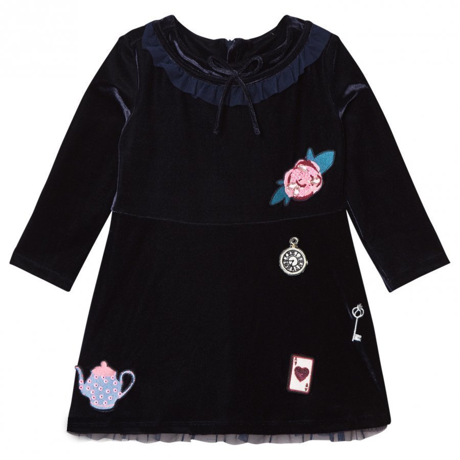 Billieblush Velvet Tea Party Applique Dress Navy Mekko