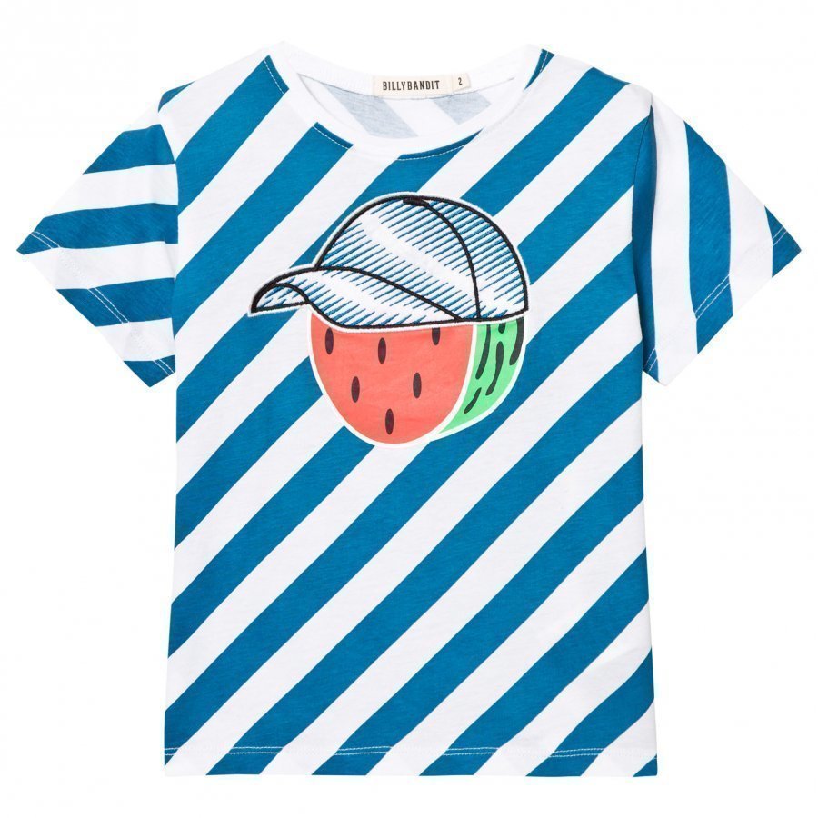 Billybandit Blue Stripe Mr Watermelon Print Tee T-Paita