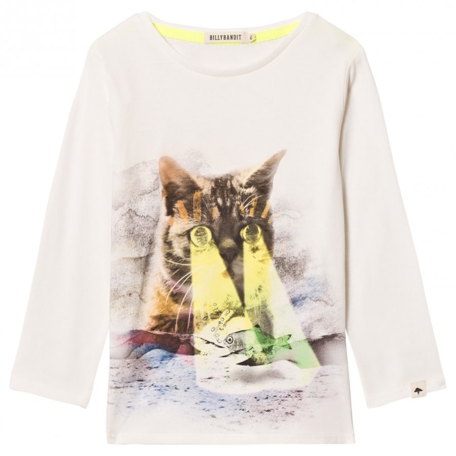 Billybandit White Cat And Fish Print Tee T-Paita