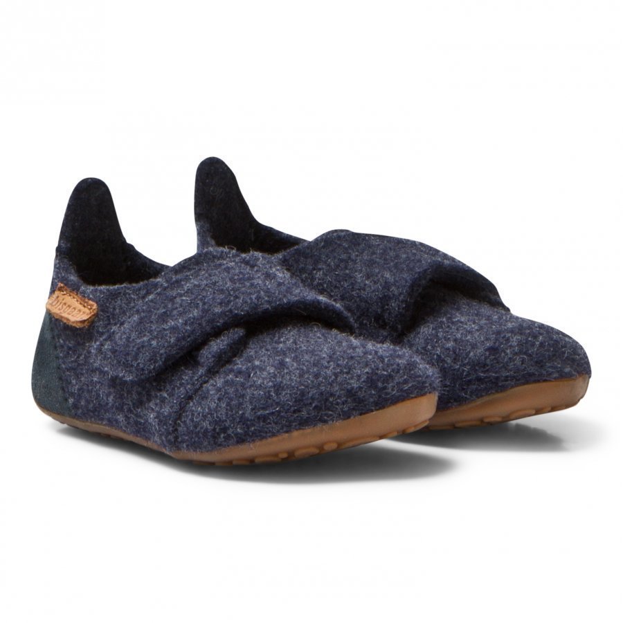 Bisgaard Wool Velcro Home Shoe Blue Korkeavartiset Tossut