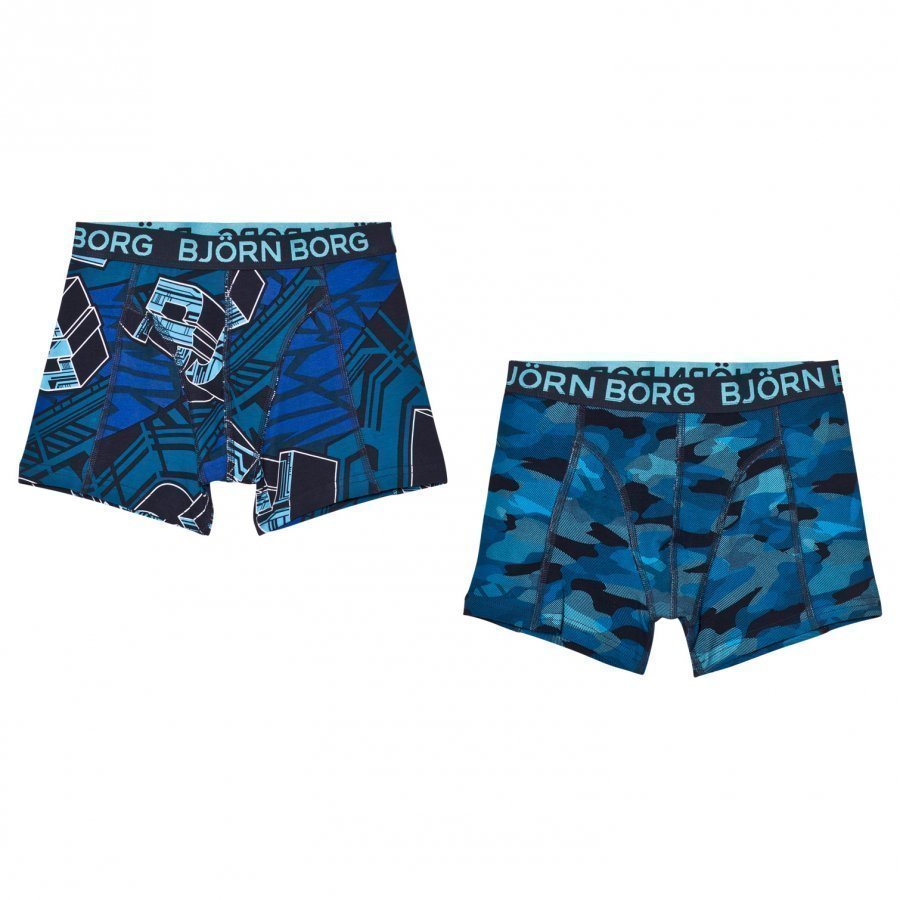 Bjorn Borg 2 Pack Of Black And Grey Camo And Branded Trunks Bokserit