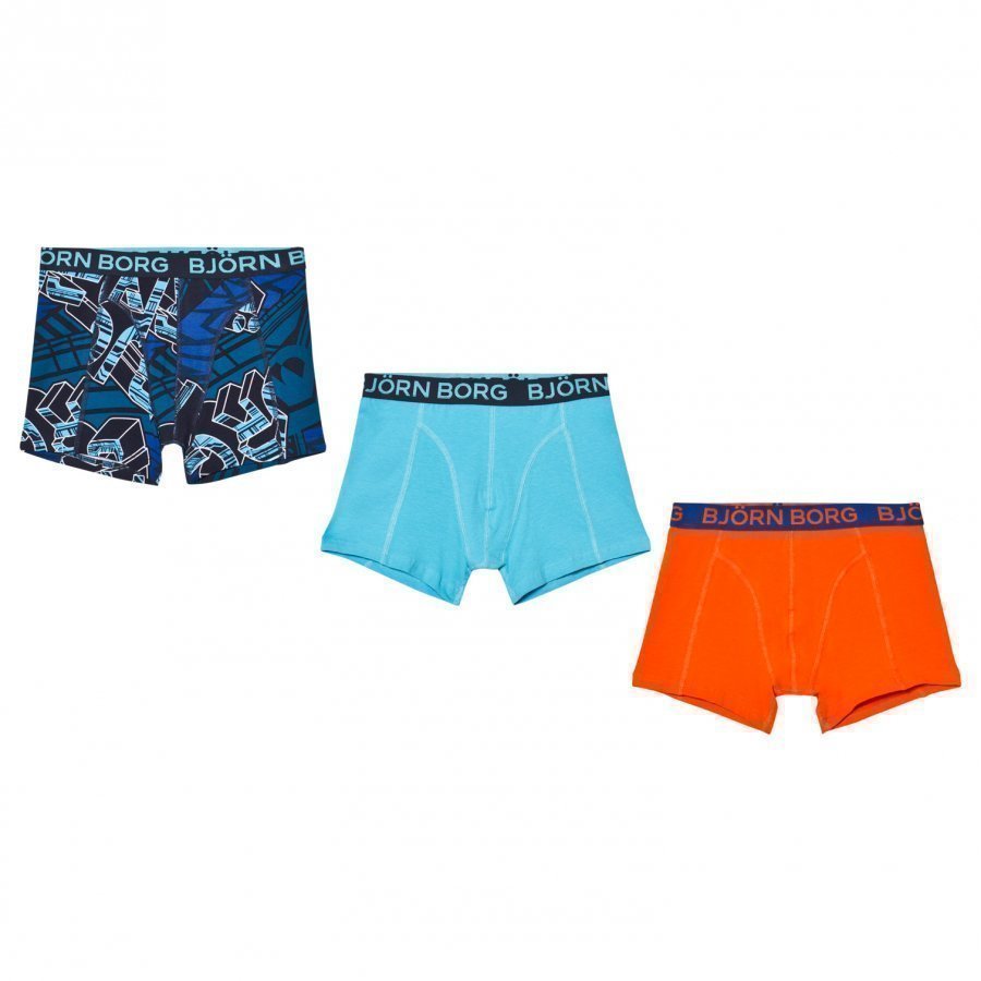 Bjorn Borg 3 Pack Of Orange Blue And Print Trunks Bokserit