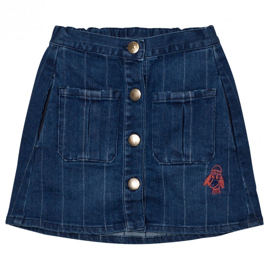 Bobo Choses Denim Buttons Skirt Loup Embroidery. Midihame