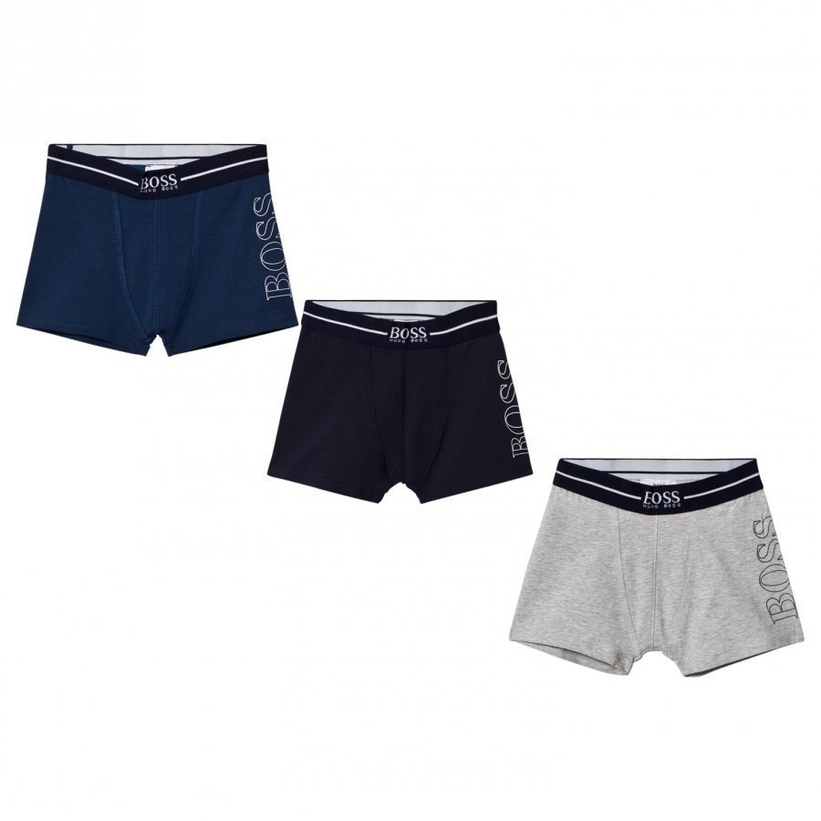 Boss 3 Pack Of Blue Navy And Grey Branded Boxers Bokserit