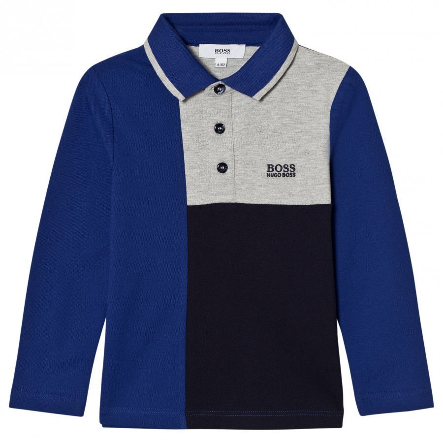 Boss Blue And Grey Paneled Polo Pitkähihainen T-Paita