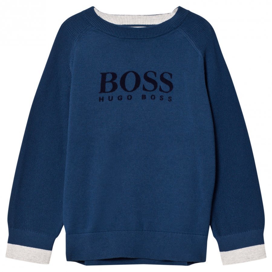 Boss Blue Cotton Knit Branded Sweatshirt Oloasun Paita