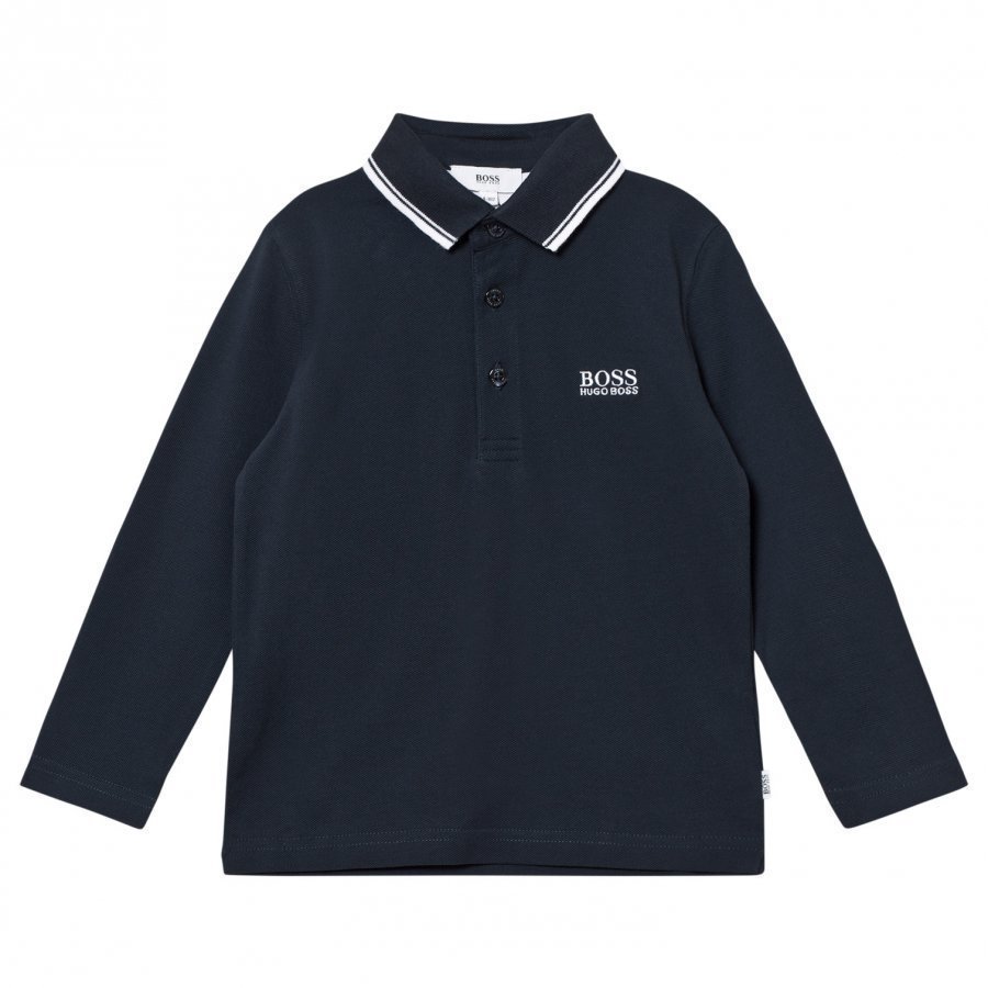 Boss Dark Blue Long Sleeve Branded Polo Pitkähihainen T-Paita
