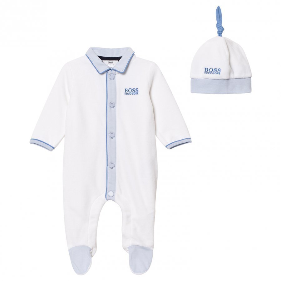 Boss Footed Baby Body White Velour And Hat Giftbox Body