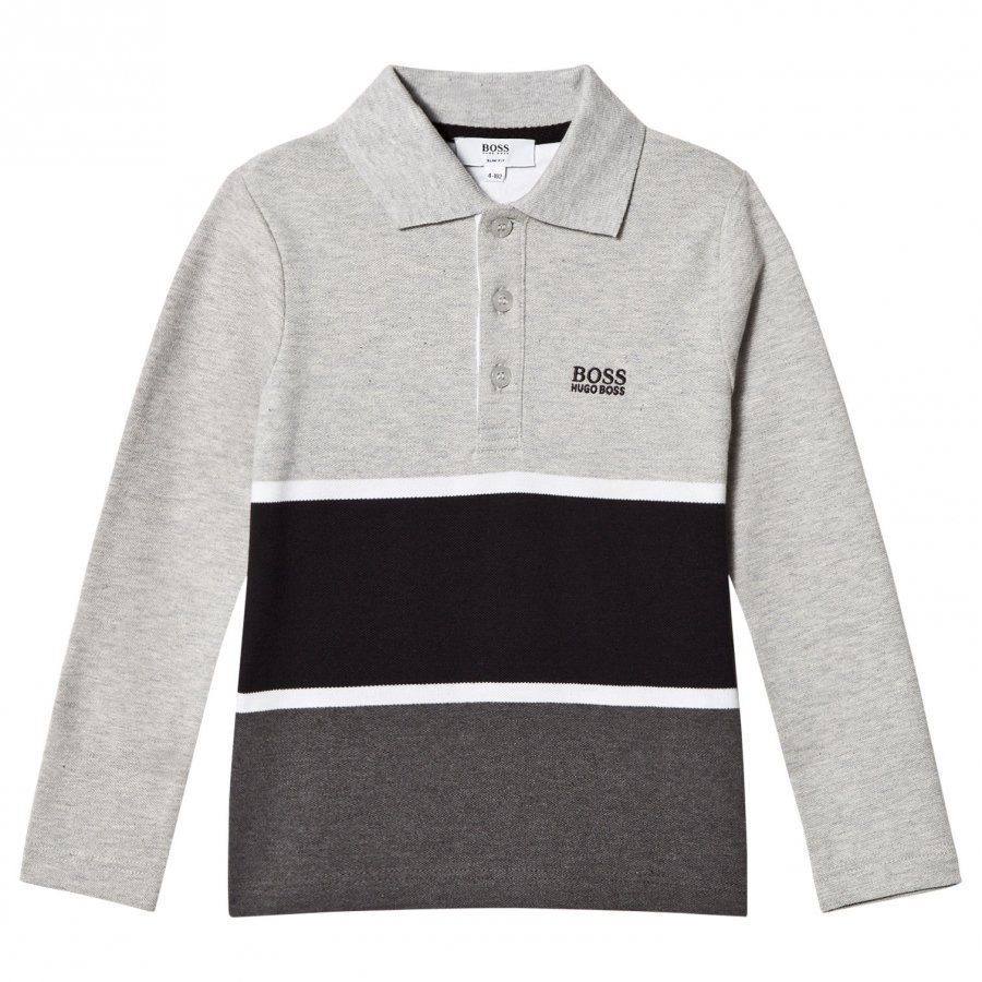 Boss Grey And Black Stripe Long Sleeve Polo Pitkähihainen T-Paita