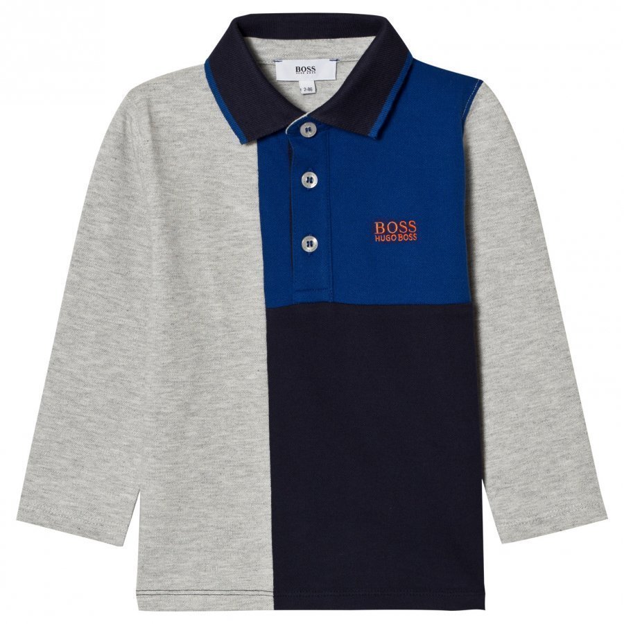 Boss Grey And Blue Paneled Polo Pitkähihainen T-Paita