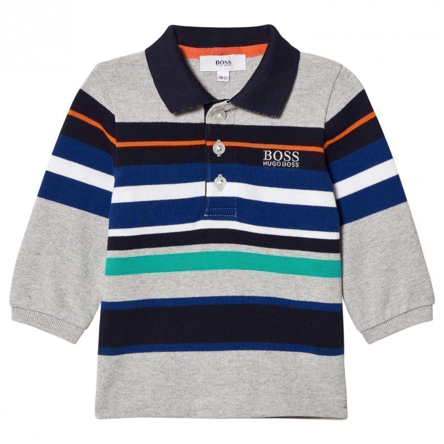 Boss Grey Multi Stripe Polo Pitkähihainen T-Paita