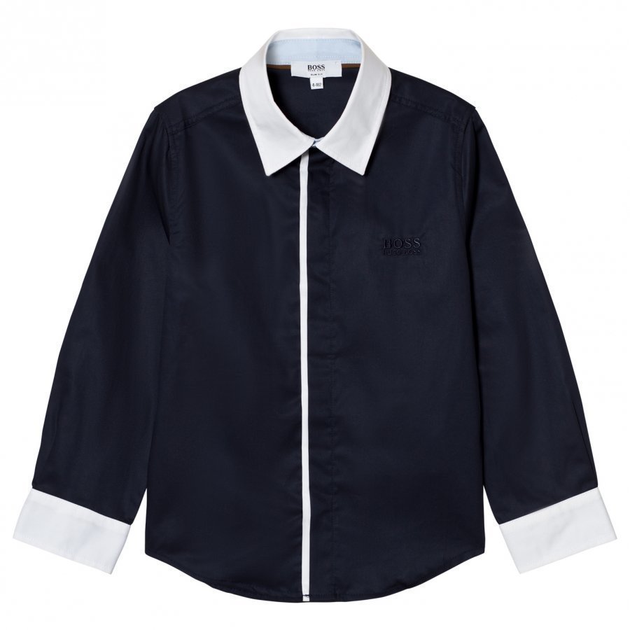 Boss Navy And White Contrast Shirt Kauluspaita