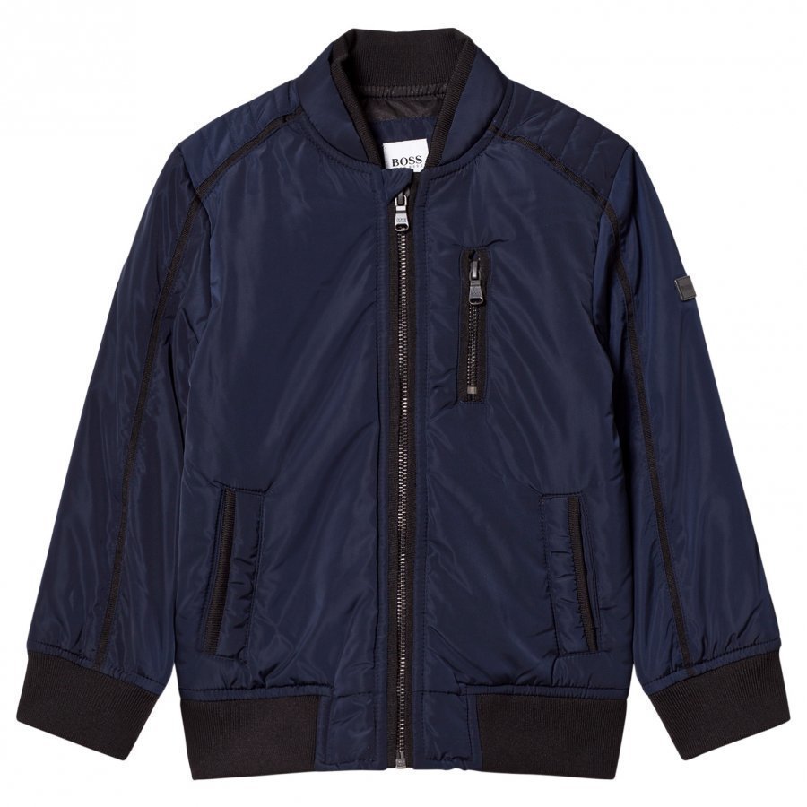 Boss Navy Coated Bomber Jacket Bomber Takki