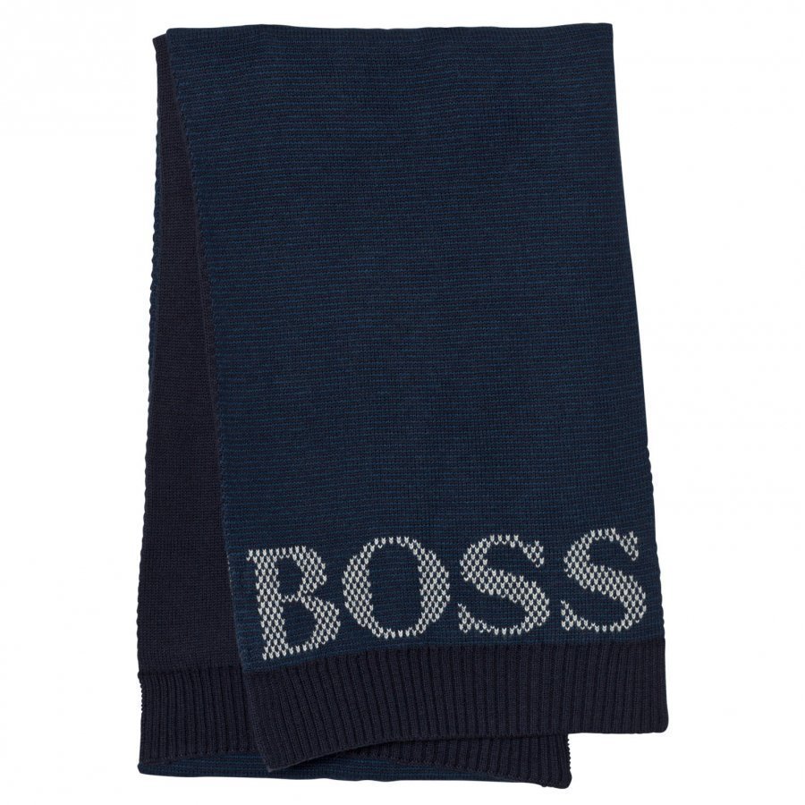 Boss Navy Knit Branded Scarf Villahuivi