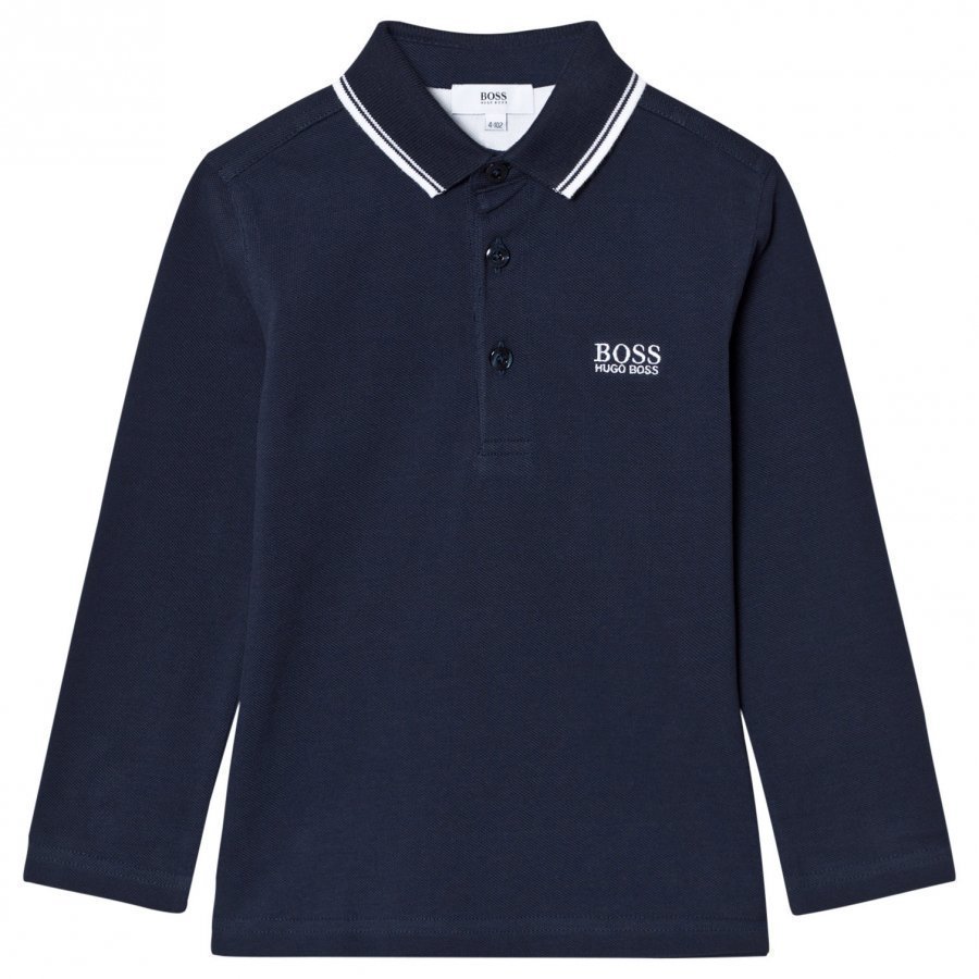 Boss Navy Long Sleeve Branded Polo Pitkähihainen T-Paita