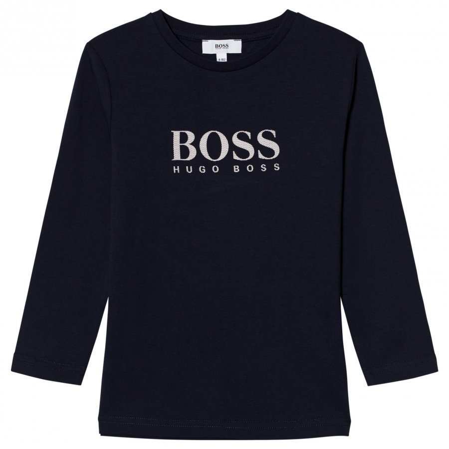 Boss Navy Rubberized Branded Long Sleeve Tee Pitkähihainen T-Paita