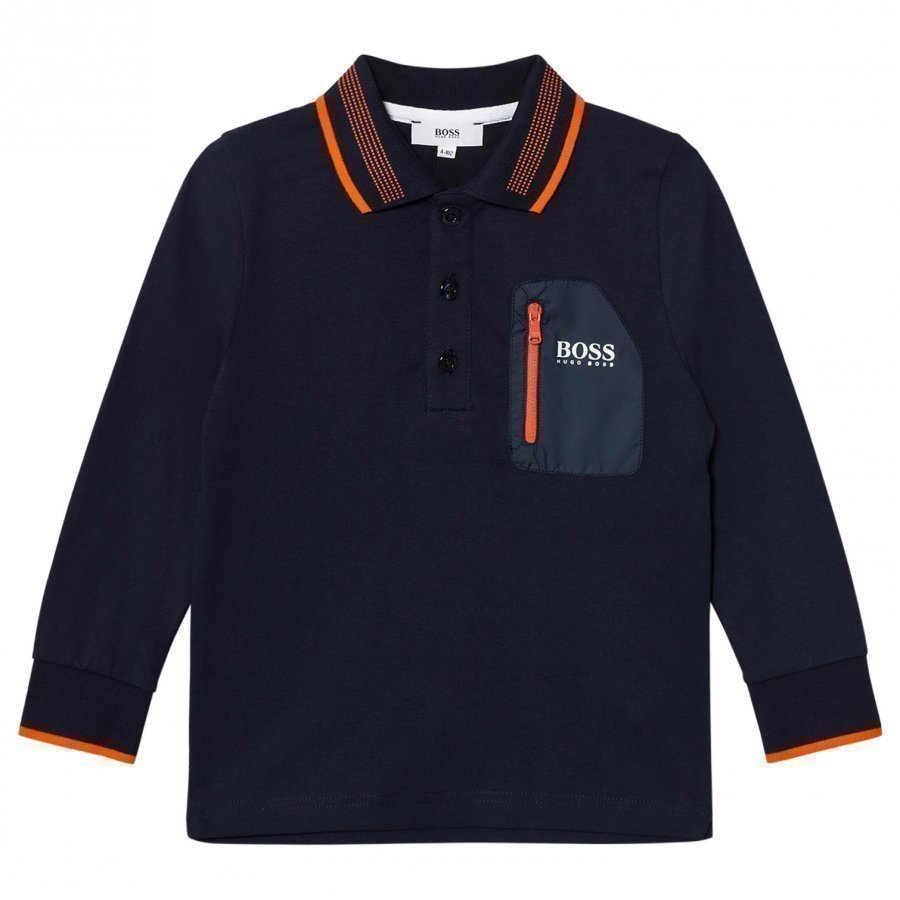 Boss Navy Tipped Long Sleeve Jersey Polo Pitkähihainen T-Paita