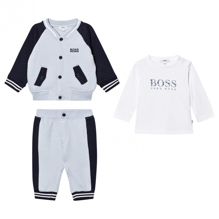 Boss Navy/Pale Blue Waffle Jacket Trackpants And Tee Set Asusetti