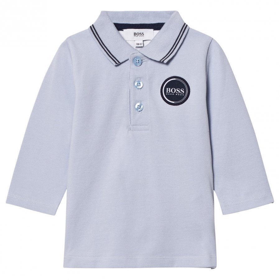 Boss Pale Blue Logo Long Sleeve Polo Pitkähihainen T-Paita