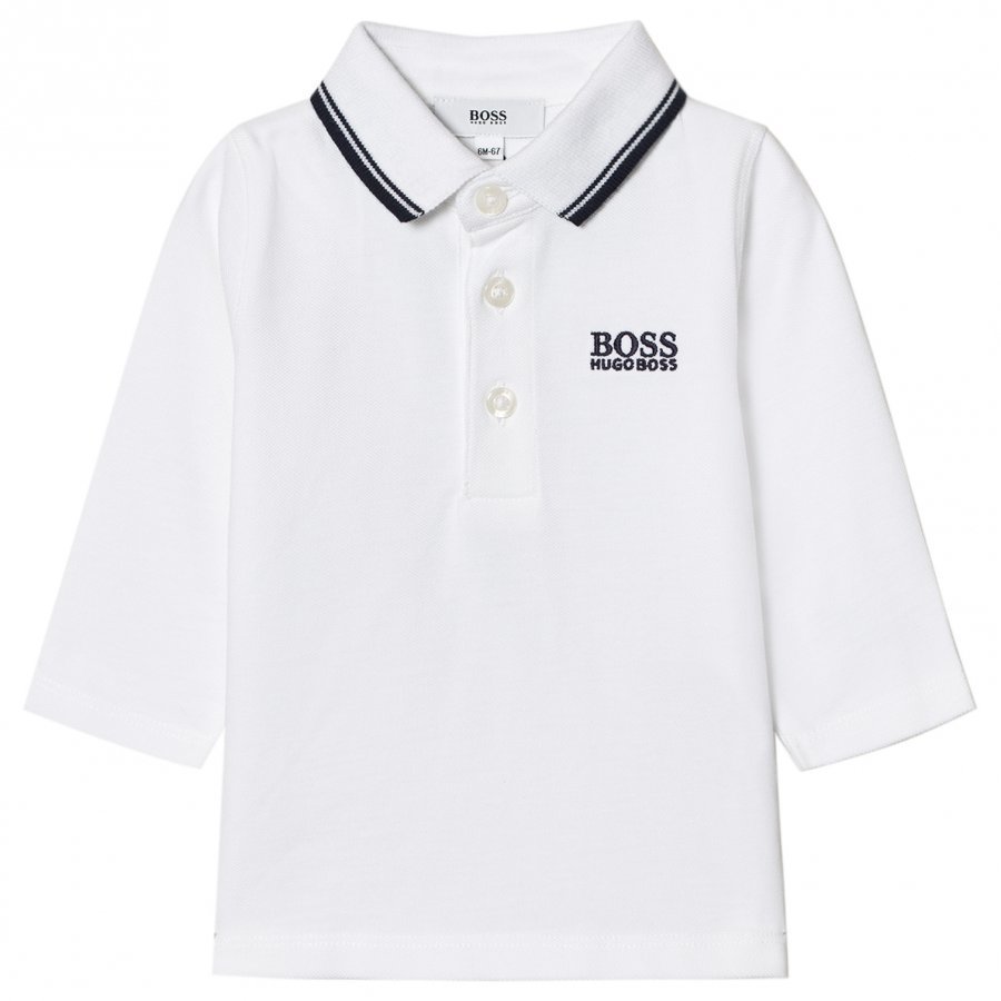 Boss White Branded Long Sleeve Polo Pitkähihainen T-Paita