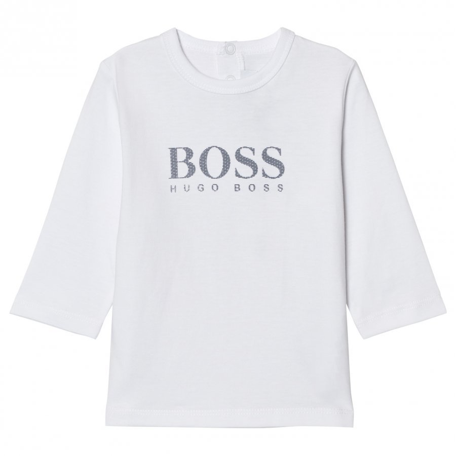 Boss White Branded Long Sleeve Tee Pitkähihainen T-Paita