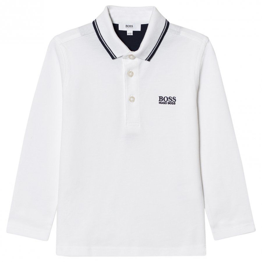 Boss White Long Sleeve Branded Polo Pitkähihainen T-Paita