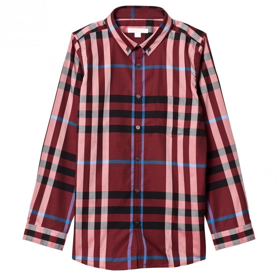 Burberry Check Button-Down Shirt Carmine Red Kauluspaita