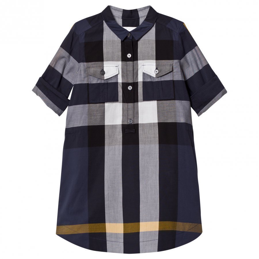 Burberry Check Cotton Shirt Dress Navy Mekko