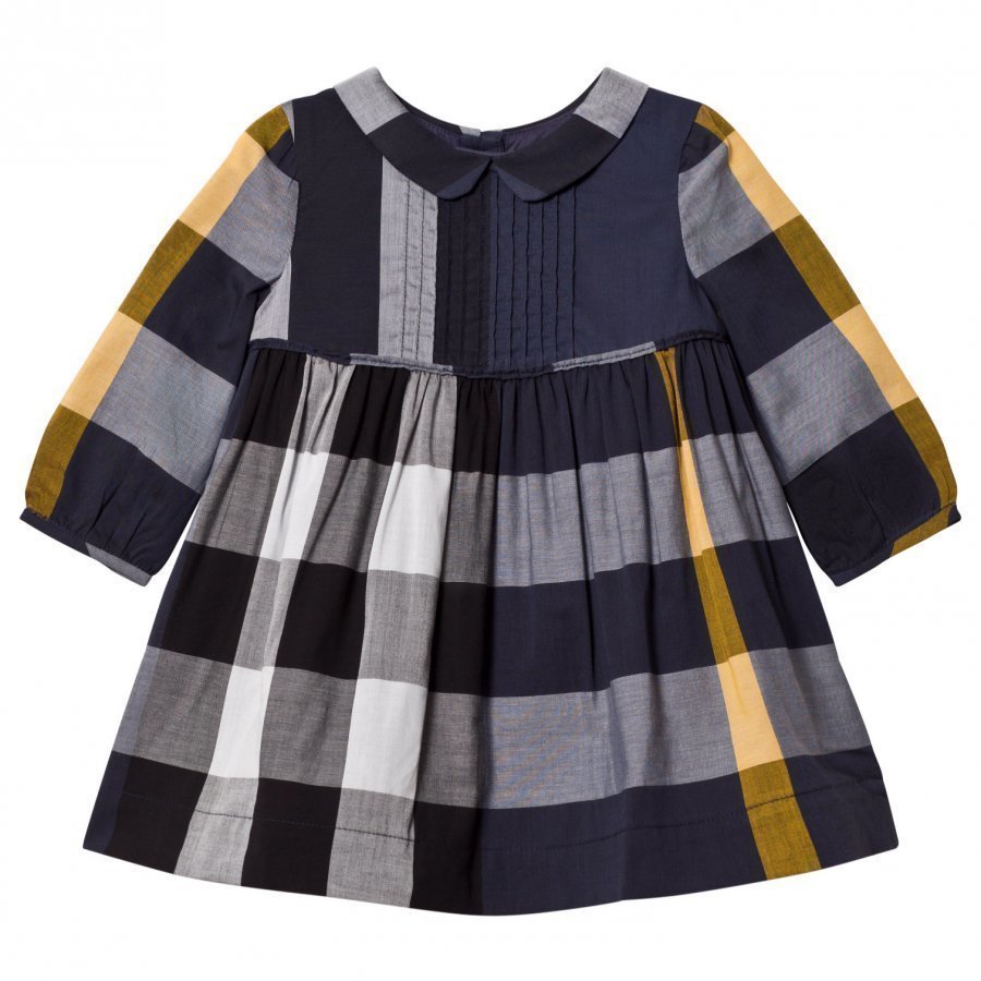 Burberry Check Pintuck Bib Dress Navy Mekko