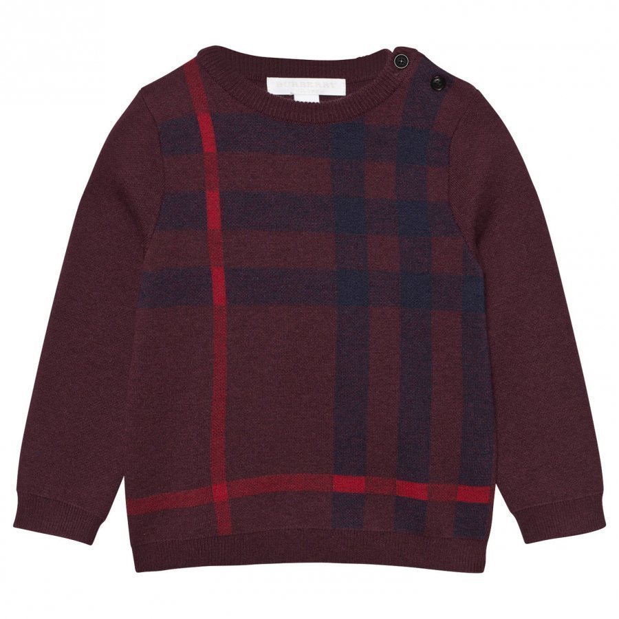 Burberry Check Wool Cashmere Blend Sweater Deep Claret Neulepaita