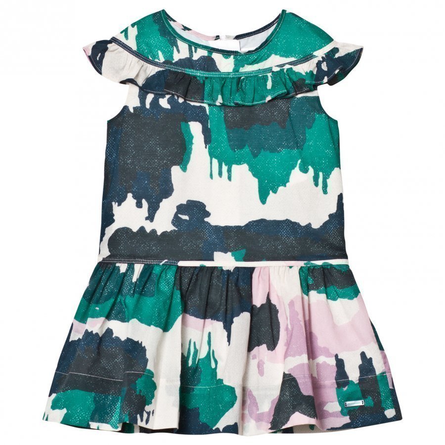 Burberry Green And Pink Cotton Dress With Frill Neckline Detail Juhlamekko