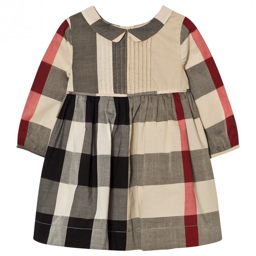 Burberry Long Sleeve Check Pintuck Dress Beige Mekko